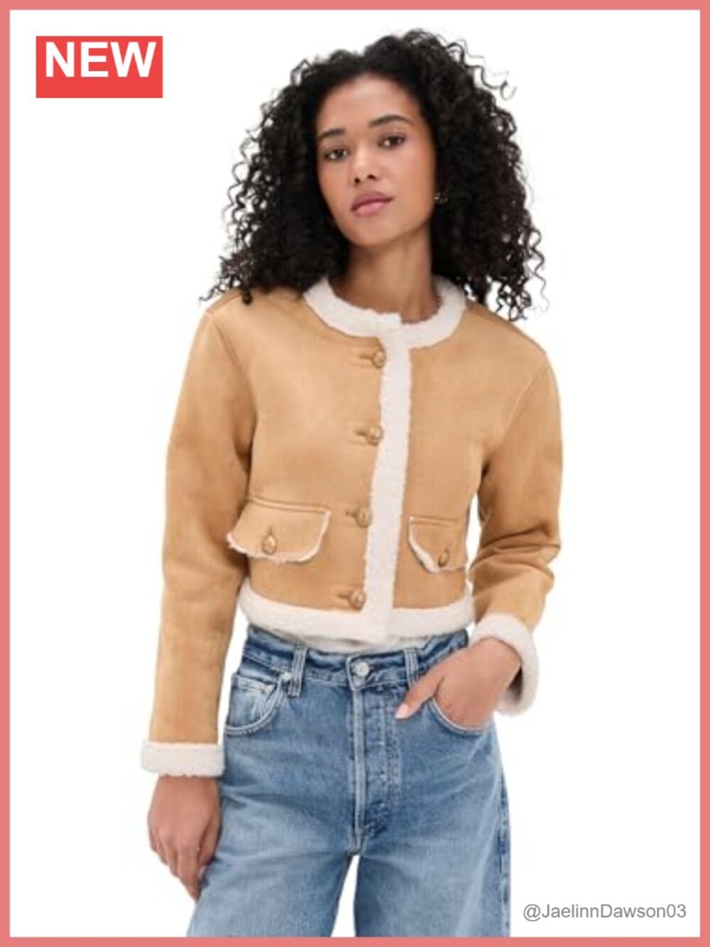 Faux Suede Bonded Sherpa Jacket Long Sleeve Button Placket Aviator A-Line